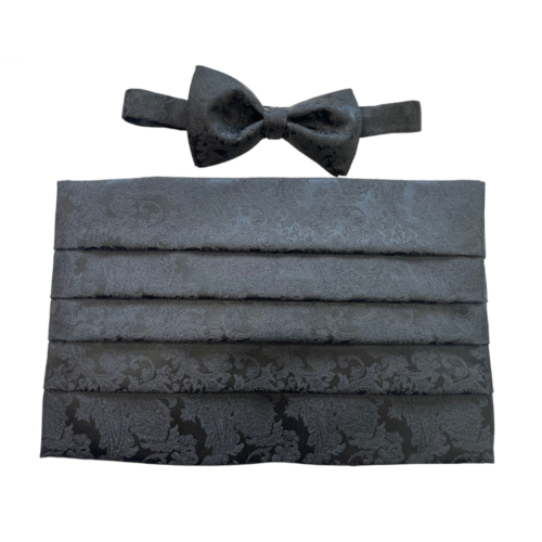 Big and Tall Black Paisley Cummerbund and Bow Tie Set